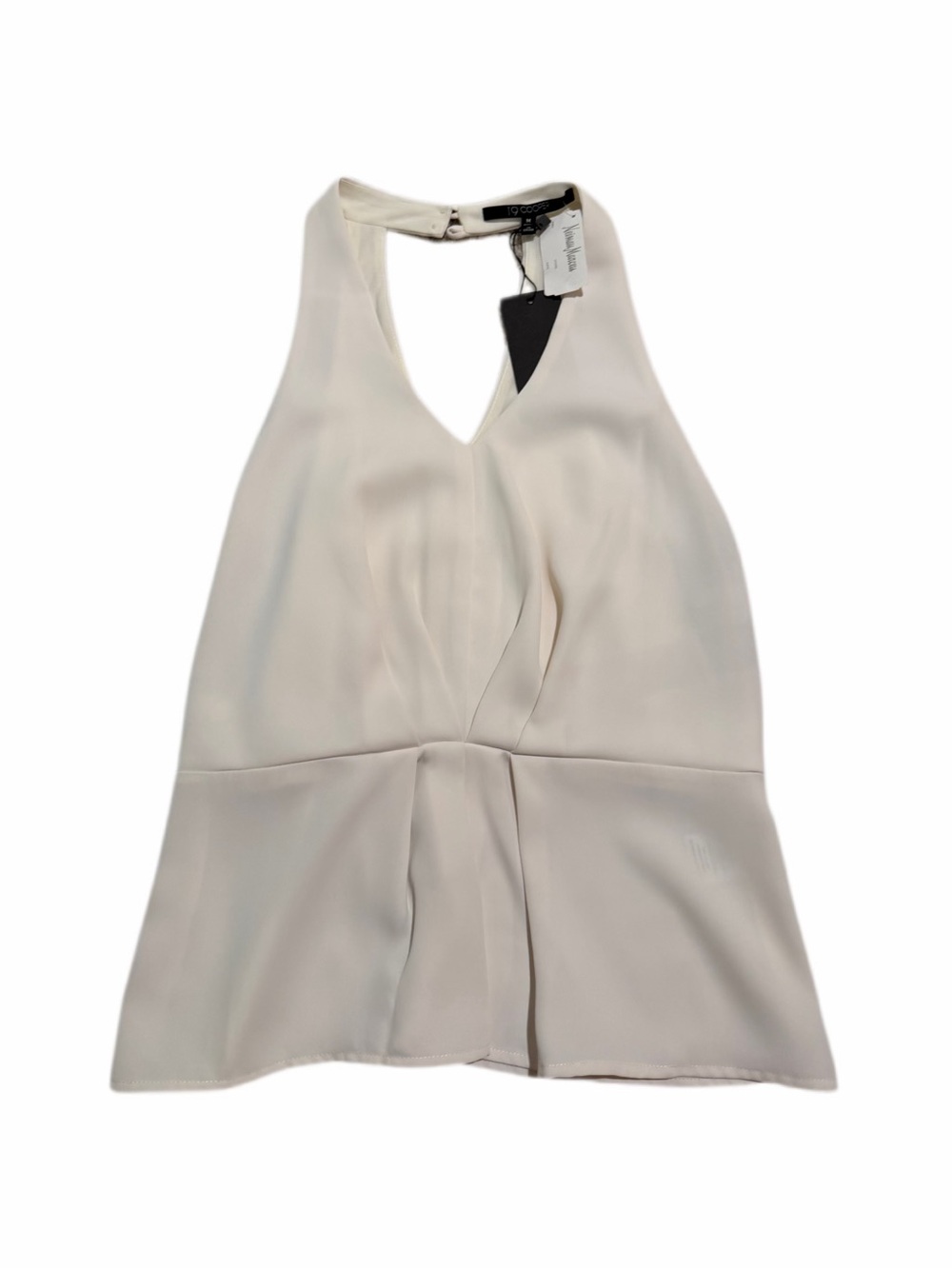 White V-Neck-Style Peplum Tank with Black Lace Inserts